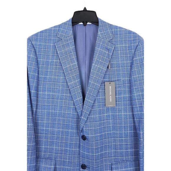 Michael Kors Men's Classic-Fit Stretch Sport Coat Blue White Plaid 46R NWT - Picture 4 of 7